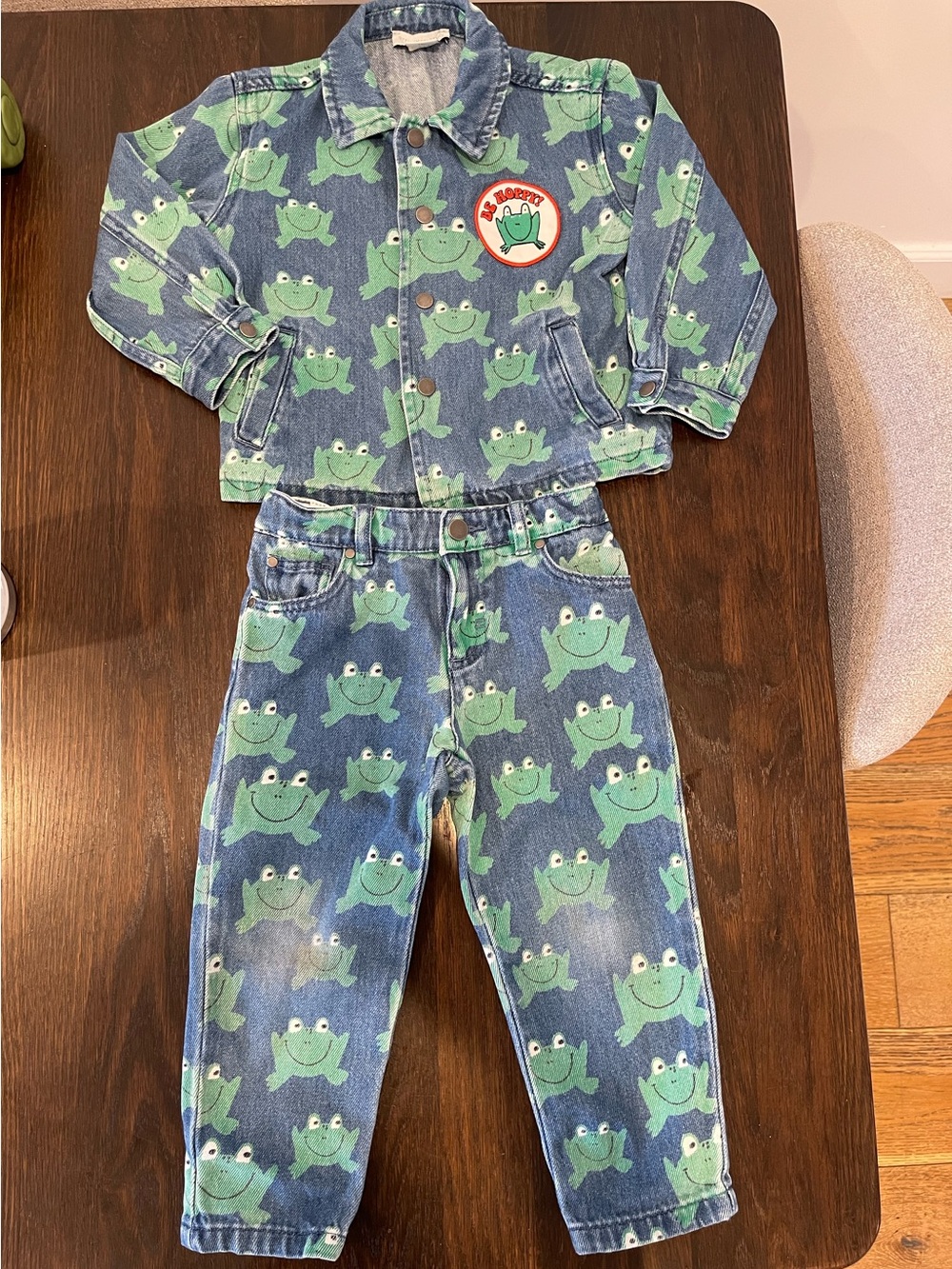 Stella McCartney Kids Blue Denim Frog Print Jacket and Pants Set